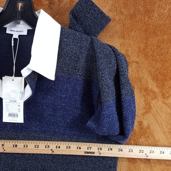 NORSE PROJECTS Polo Shirt Mens Small Blue Gray Brushed Rugby Long Sleeve $325 - Picture 7 of 9